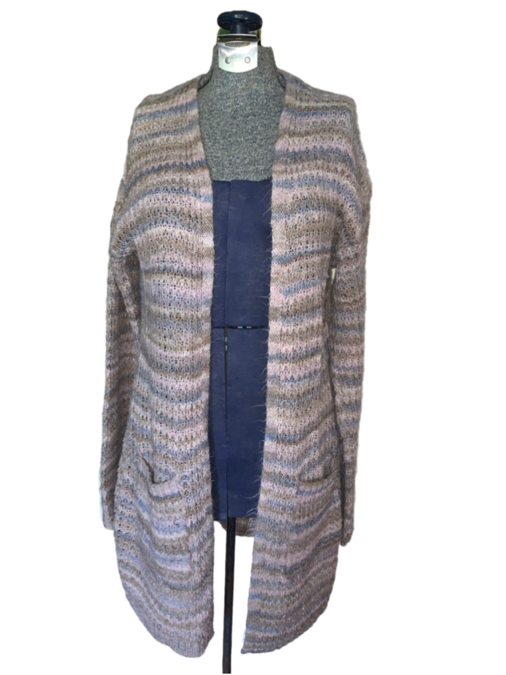 Women's Ricki's Striped open front Cardigan Sweater, Size S, Beige and Blue